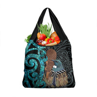 New Zealand Tui Bird Wahaika Grocery Bag Maori Weapon Paua Shell Koru Pattern