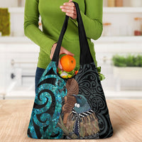 New Zealand Tui Bird Wahaika Grocery Bag Maori Weapon Paua Shell Koru Pattern