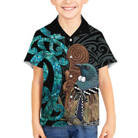 New Zealand Tui Bird Wahaika Hawaiian Shirt Maori Weapon Paua Shell Koru Pattern