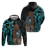 New Zealand Tui Bird Wahaika Hoodie Maori Weapon Paua Shell Koru Pattern
