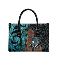 New Zealand Tui Bird Wahaika Leather Bag Maori Weapon Paua Shell Koru Pattern