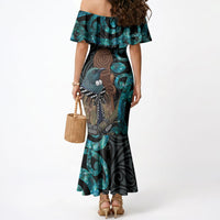 New Zealand Tui Bird Wahaika Mermaid Dress Maori Weapon Paua Shell Koru Pattern LT22 - Polynesian Pride