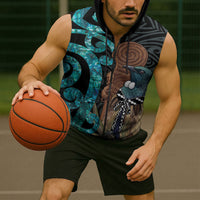 New Zealand Tui Bird Wahaika Sleeveless Zip Hoodie Maori Weapon Paua Shell Koru Pattern