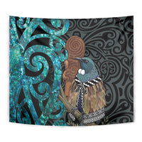 New Zealand Tui Bird Wahaika Tapestry Maori Weapon Paua Shell Koru Pattern