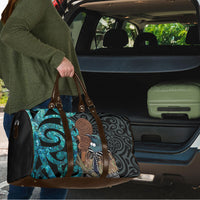 New Zealand Tui Bird Wahaika Travel Bag Maori Weapon Paua Shell Koru Pattern