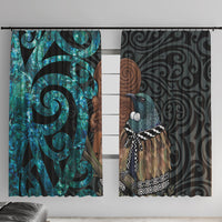 New Zealand Tui Bird Wahaika Window Curtain Maori Weapon Paua Shell Koru Pattern