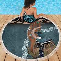 New Zealand Tui Bird Maripi Beach Blanket Maori Weapon Kowhaiwhai Pattern