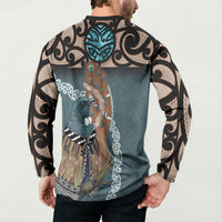 New Zealand Tui Bird Maripi Button Sweatshirt Maori Weapon Kowhaiwhai Pattern