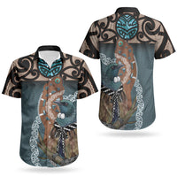 New Zealand Tui Bird Maripi Couples Matching Off Shoulder Maxi Dress and Hawaiian Shirt Maori Weapon Kowhaiwhai Pattern