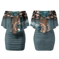 New Zealand Tui Bird Maripi Couples Matching Off Shoulder Short Dress and Hawaiian Shirt Maori Weapon Kowhaiwhai Pattern