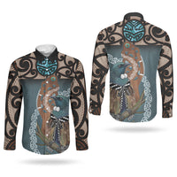 New Zealand Tui Bird Maripi Couples Matching Summer Maxi Dress and Long Sleeve Button Shirt Maori Weapon Kowhaiwhai Pattern