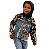 New Zealand Tui Bird Maripi Kid Hoodie Maori Weapon Kowhaiwhai Pattern