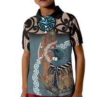 New Zealand Tui Bird Maripi Kid Polo Shirt Maori Weapon Kowhaiwhai Pattern