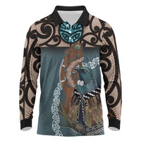 New Zealand Tui Bird Maripi Long Sleeve Polo Shirt Maori Weapon Kowhaiwhai Pattern