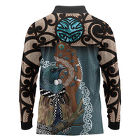 New Zealand Tui Bird Maripi Long Sleeve Polo Shirt Maori Weapon Kowhaiwhai Pattern