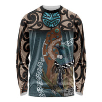 New Zealand Tui Bird Maripi Long Sleeve Shirt Maori Weapon Kowhaiwhai Pattern