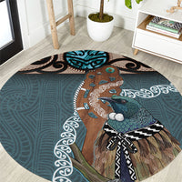 New Zealand Tui Bird Maripi Round Carpet Maori Weapon Kowhaiwhai Pattern