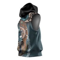 New Zealand Tui Bird Maripi Sleeveless Hoodie Maori Weapon Kowhaiwhai Pattern
