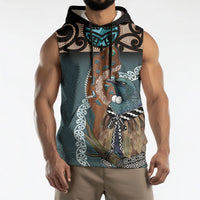 New Zealand Tui Bird Maripi Sleeveless Hoodie Maori Weapon Kowhaiwhai Pattern