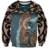 New Zealand Tui Bird Maripi Sweatshirt Maori Weapon Kowhaiwhai Pattern