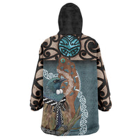 New Zealand Tui Bird Maripi Wearable Blanket Hoodie Maori Weapon Kowhaiwhai Pattern