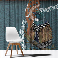 New Zealand Tui Bird Maripi Window Curtain Maori Weapon Kowhaiwhai Pattern