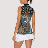New Zealand Tui Bird Maripi Women Sleeveless Polo Shirt Maori Weapon Kowhaiwhai Pattern