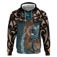 New Zealand Tui Bird Maripi Zip Hoodie Maori Weapon Kowhaiwhai Pattern