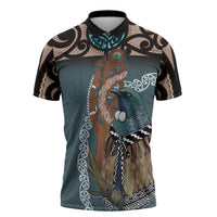 New Zealand Tui Bird Maripi Zipper Polo Shirt Maori Weapon Kowhaiwhai Pattern