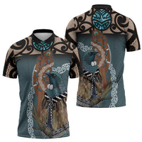 New Zealand Tui Bird Maripi Zipper Polo Shirt Maori Weapon Kowhaiwhai Pattern
