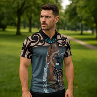 New Zealand Tui Bird Maripi Zipper Polo Shirt Maori Weapon Kowhaiwhai Pattern