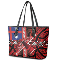 Aotearoa Iwi Ngapuhi Leather Tote Bag Tuhoronuku Kite United Tribes Flag Maori Pattern