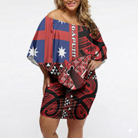 Aotearoa Iwi Ngapuhi Off Shoulder Short Dress Tuhoronuku Kite United Tribes Flag Maori Pattern