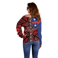 Aotearoa Iwi Ngapuhi Off Shoulder Sweater Tuhoronuku Kite United Tribes Flag Maori Pattern