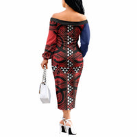 Aotearoa Iwi Ngapuhi Off The Shoulder Long Sleeve Dress Tuhoronuku Kite United Tribes Flag Maori Pattern