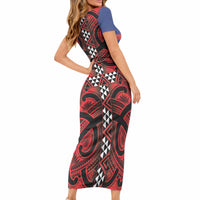 Aotearoa Iwi Ngapuhi Short Sleeve Bodycon Dress Tuhoronuku Kite United Tribes Flag Maori Pattern