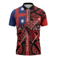Aotearoa Iwi Ngapuhi Zipper Polo Shirt Tuhoronuku Kite United Tribes Flag Maori Pattern