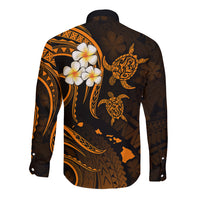 Personalised Niihau Hawaii Long Sleeve Button Shirt Polynesian Tattoo and Pacific Plumeria Gold Vibe LT9 - Polynesian Pride