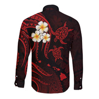 Personalised Niihau Hawaii Long Sleeve Button Shirt Polynesian Tattoo and Pacific Plumeria Red Vibe LT9 - Polynesian Pride