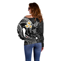 Personalised Niihau Hawaii Off Shoulder Sweater Polynesian Tattoo and Pacific Plumeria White Vibe LT9 - Polynesian Pride