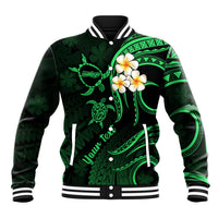 Personalised Molokai Hawaii Baseball Jacket Polynesian Tattoo and Pacific Plumeria Green Vibe LT9 Unisex Green - Polynesian Pride
