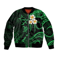 Personalised Molokai Hawaii Bomber Jacket Polynesian Tattoo and Pacific Plumeria Green Vibe LT9 Unisex Green - Polynesian Pride