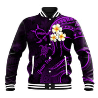 Personalised Molokai Hawaii Baseball Jacket Polynesian Tattoo and Pacific Plumeria Purple Vibe LT9 Unisex Purple - Polynesian Pride