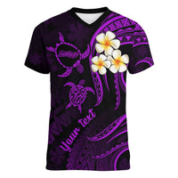 Personalised Molokai Hawaii Women V Neck T Shirt Polynesian Tattoo and Pacific Plumeria Purple Vibe LT9 Female Purple - Polynesian Pride