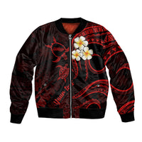 Personalised Molokai Hawaii Bomber Jacket Polynesian Tattoo and Pacific Plumeria Red Vibe LT9 Unisex Red - Polynesian Pride