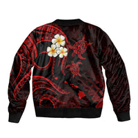 Personalised Molokai Hawaii Sleeve Zip Bomber Jacket Polynesian Tattoo and Pacific Plumeria Red Vibe LT9 - Polynesian Pride
