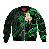 Personalised Lanai Hawaii Bomber Jacket Polynesian Tattoo and Pacific Plumeria Green Vibe LT9 Unisex Green - Polynesian Pride