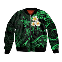 Personalised Lanai Hawaii Sleeve Zip Bomber Jacket Polynesian Tattoo and Pacific Plumeria Green Vibe LT9 Unisex Green - Polynesian Pride