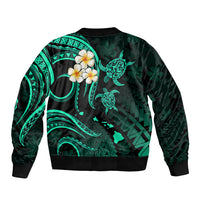 Personalised Lanai Hawaii Bomber Jacket Polynesian Tattoo and Pacific Plumeria Turquoise Vibe LT9 - Polynesian Pride
