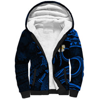 Personalised Kauai Hawaii Sherpa Hoodie Polynesian Tattoo and Pacific Plumeria Blue Vibe LT9 Unisex Blue - Polynesian Pride